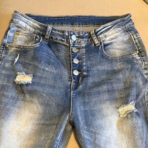Distressed Blue Button-Fly Jeans